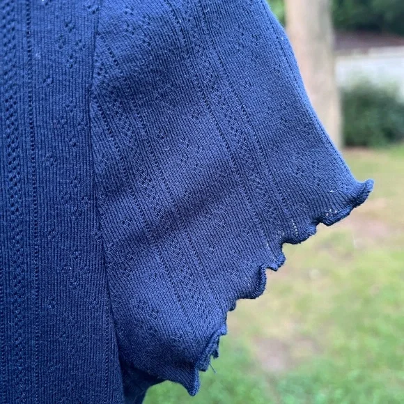 Splendid Navy Blue Como Pointelle T-Shirt XS - Picture 5 of 12